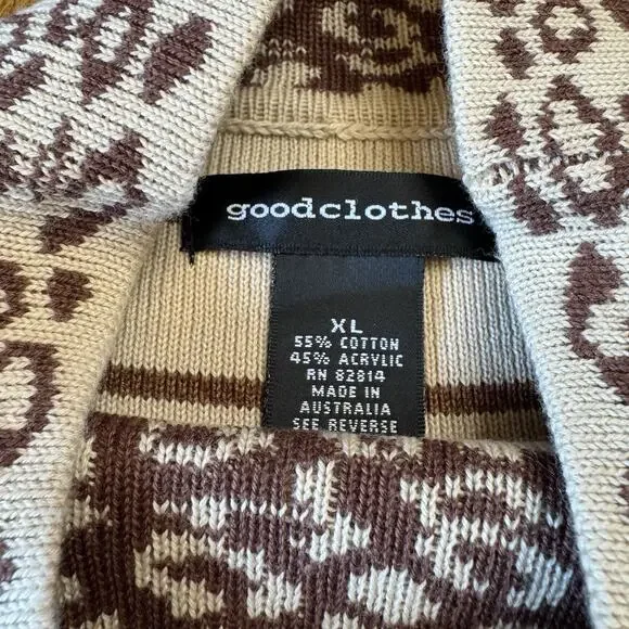 VTG 90s Goodclothes 3 pc Cardigan And Tank Cream Brown Leopard Stripe Set Sz XL - Picture 13 of 14